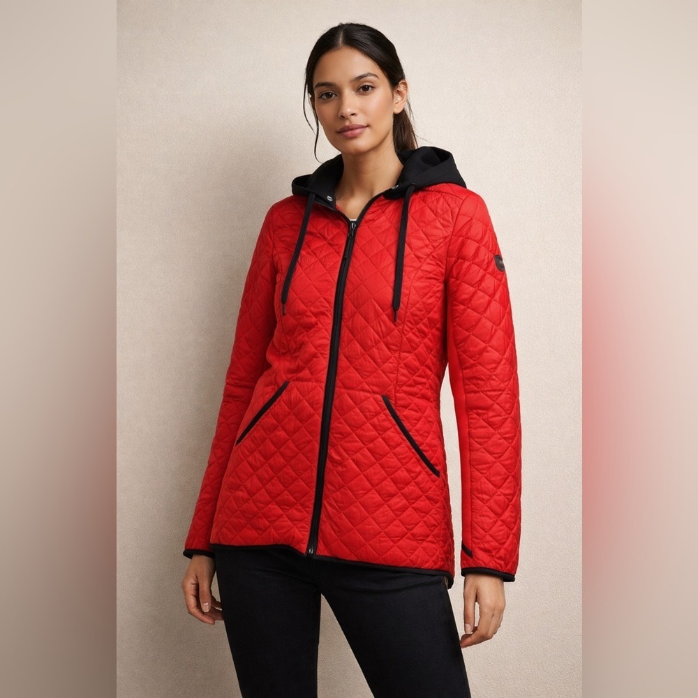 Michael Kors Red Quilted Jacket with Black Trim